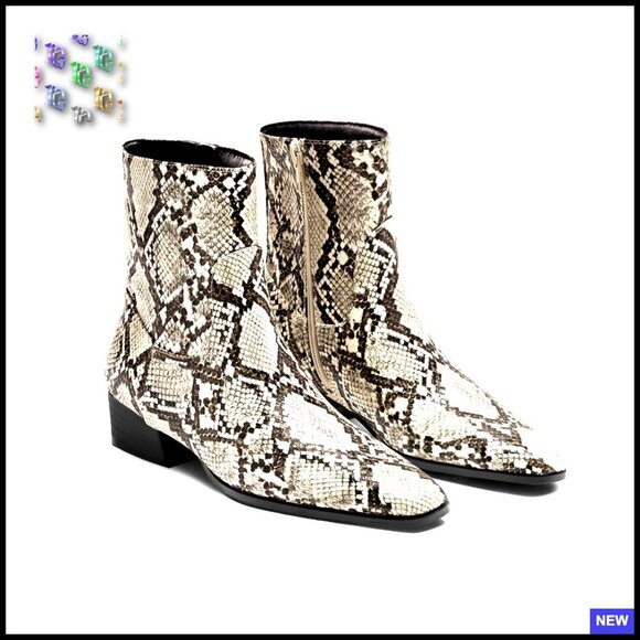 Shoes - Chunky Heel Ankle Boots Square Toe Side Zipper Dressy Fall Booties Retro
